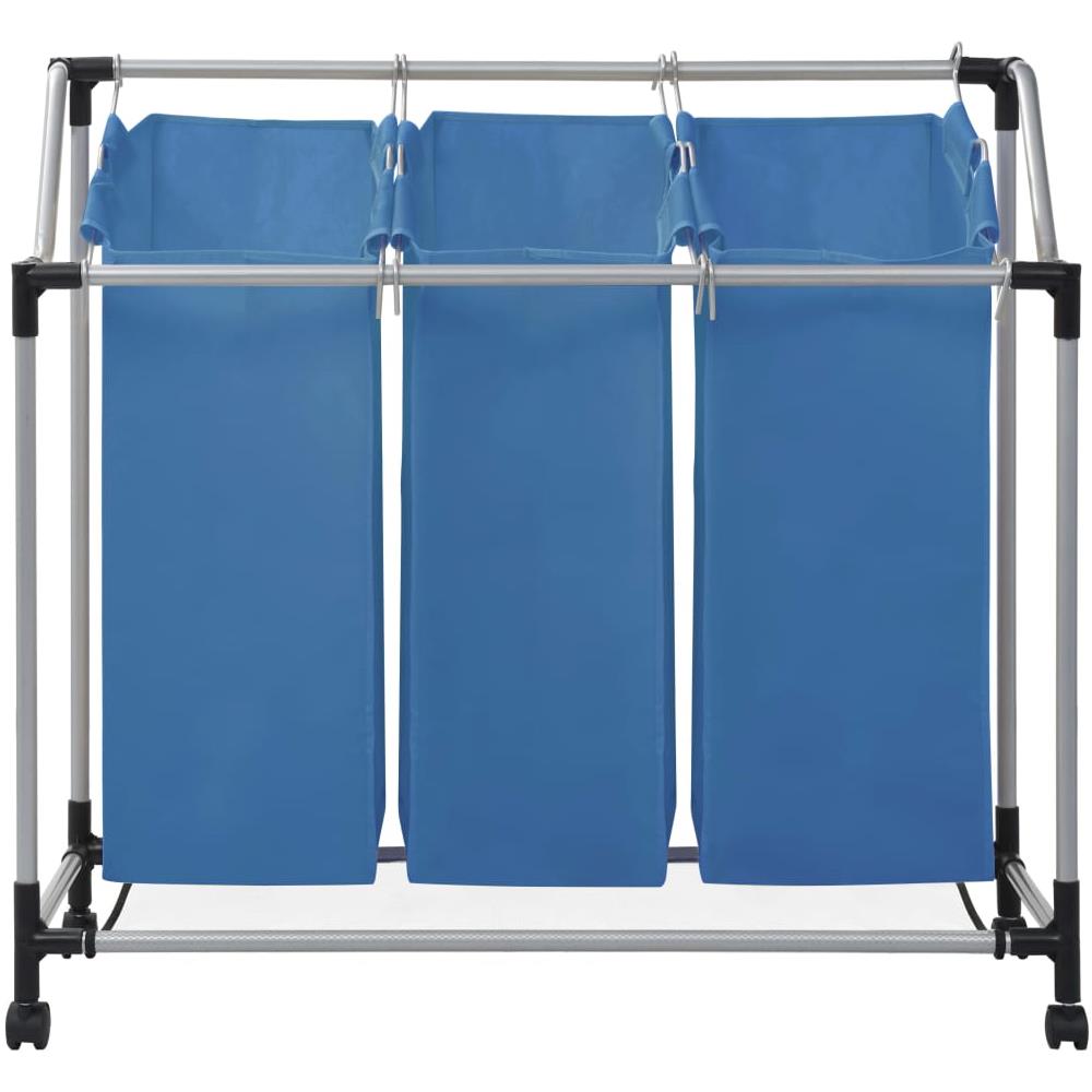 Portabiancheria con 3 Scomparti in Acciaio Blu - Foto 2