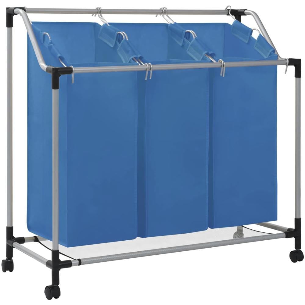 Portabiancheria con 3 Scomparti in Acciaio Blu - Foto 1