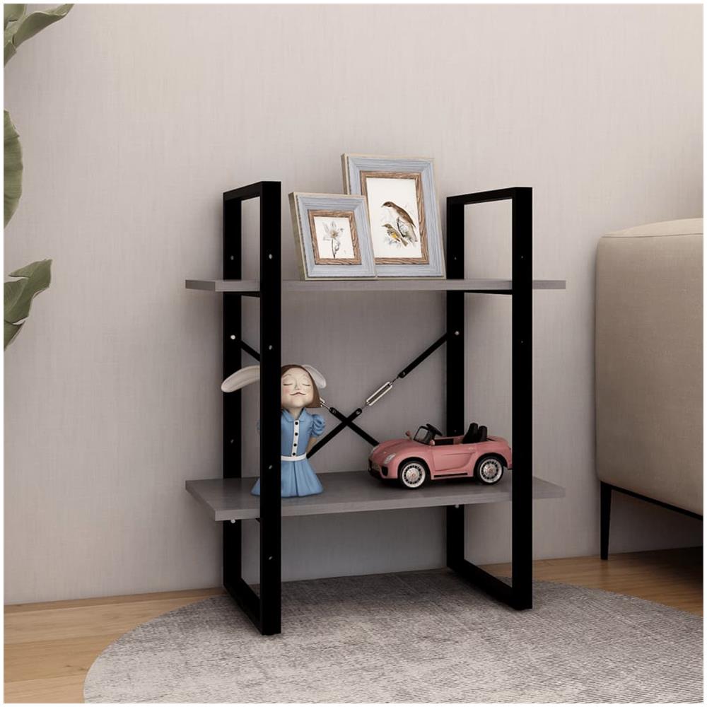 Libreria A 2 Ripiani Grigia 60x30x70 Cm In Massello Di Pino - Foto 2