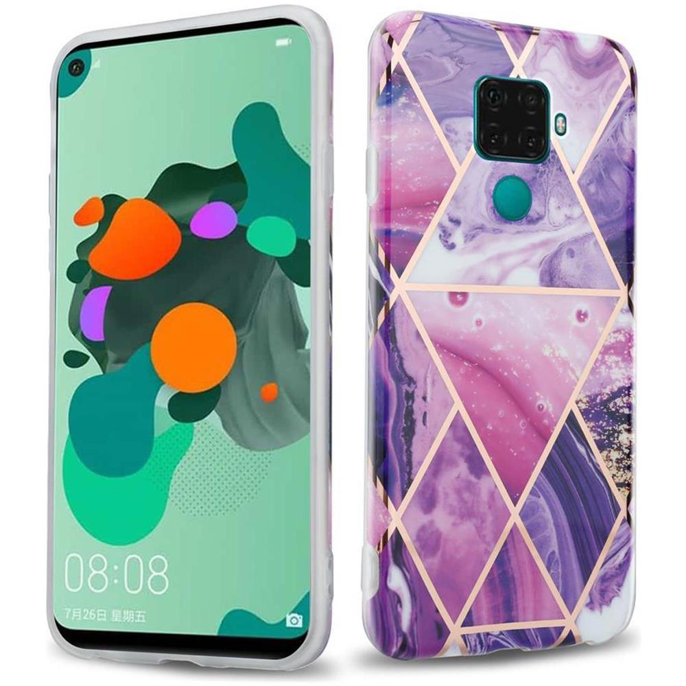 Custodia Compatibile Con Huawei Mate 30 Lite In Marmo Viola Onda No. 14 - Coperchio Protettivo In Silicone Tpu Con Motivo A Mosaico - Foto 1