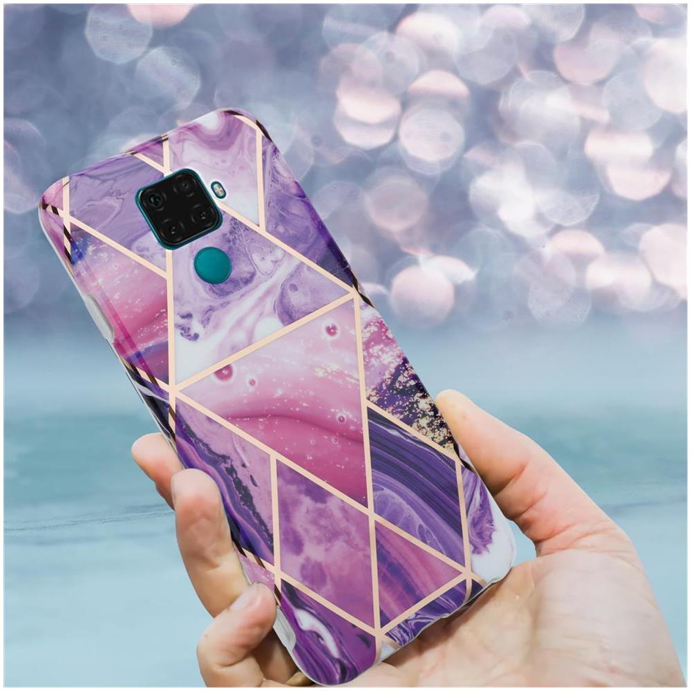 Custodia Compatibile Con Huawei Mate 30 Lite In Marmo Viola Onda No. 14 - Coperchio Protettivo In Silicone Tpu Con Motivo A Mosaico - Foto 8