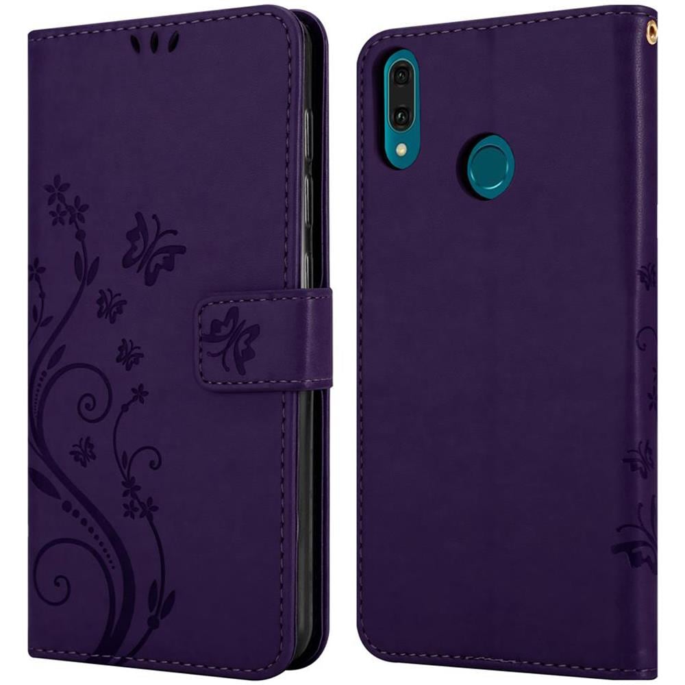 Custodia Compatibile Con Huawei Y9 2019 In Lilla Scuro Fiore - Coperchio Protettivo In Design Floreale Con Chiusura Magnetica, Funzione Stand E Slot Per Carte - Foto 8