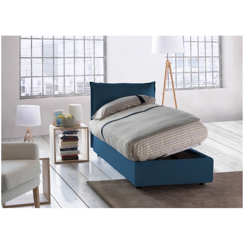Letto Singolo Rossella, Letto Contenitore Con Rivestimento In Tessuto, 100% Made In Italy, Apertura Frontale, Con Materasso Cm 80x200 Incluso, Blu - Foto 2