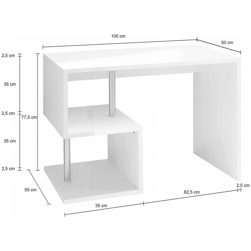 Scrivania Massimo, Scrittoio Lineare Porta Pc, Tavolo Multiuso Per Ufficio, Scrivania Salvaspazio Multiposizione, 100% Made In Italy, Cm 100x50h78, Bianco Lucido - Foto 3