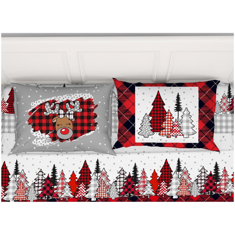 Coppia Federe Cuscino Letto 100% Cotone Disegno Renna Bottoni Laterali - Foto 1