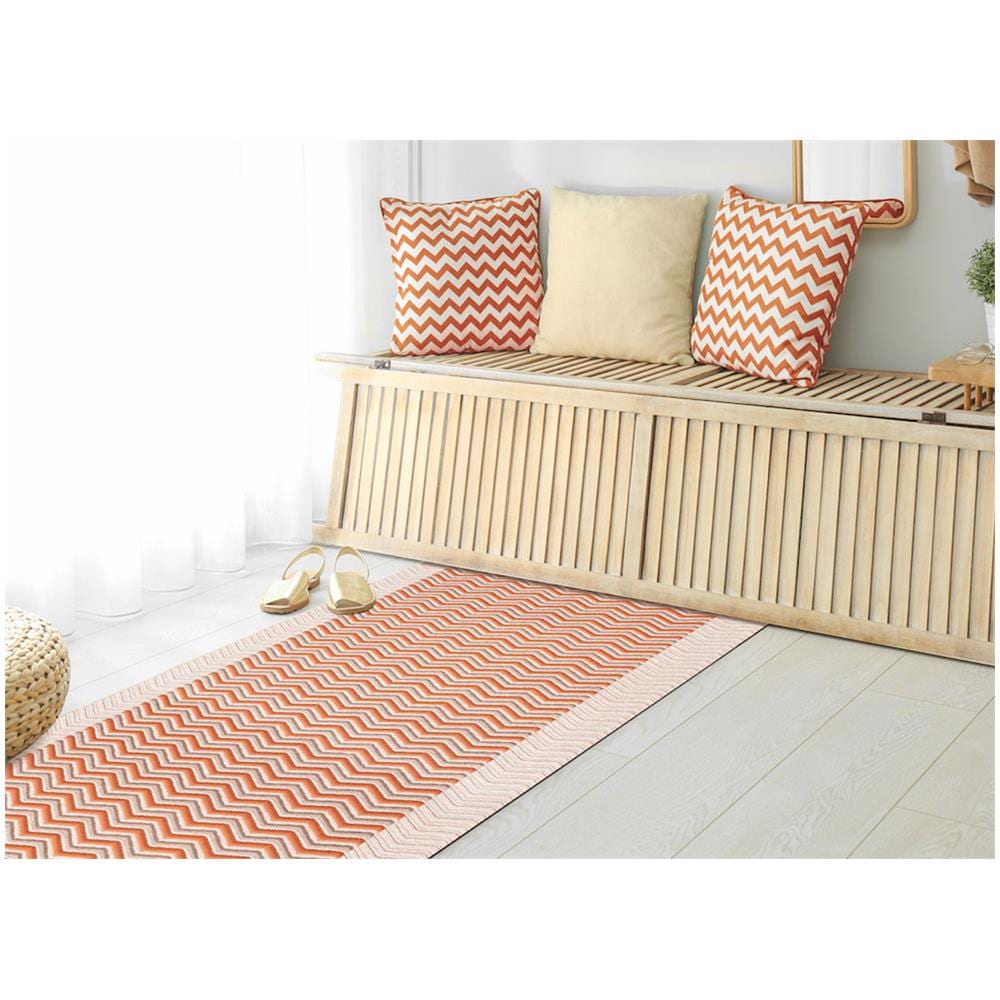 Tappeto Passatoia Tessuto Jacquard Linea Emozioni Dis. Zig Zag Twist Arancio 57x230 Arancio - Foto 5