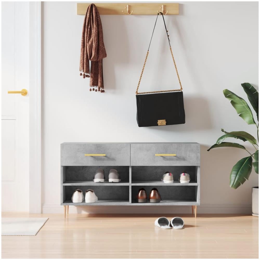 Panca Porta Scarpe Grigio Cemento 102x35x55cm Legno Multistrato - Foto 1