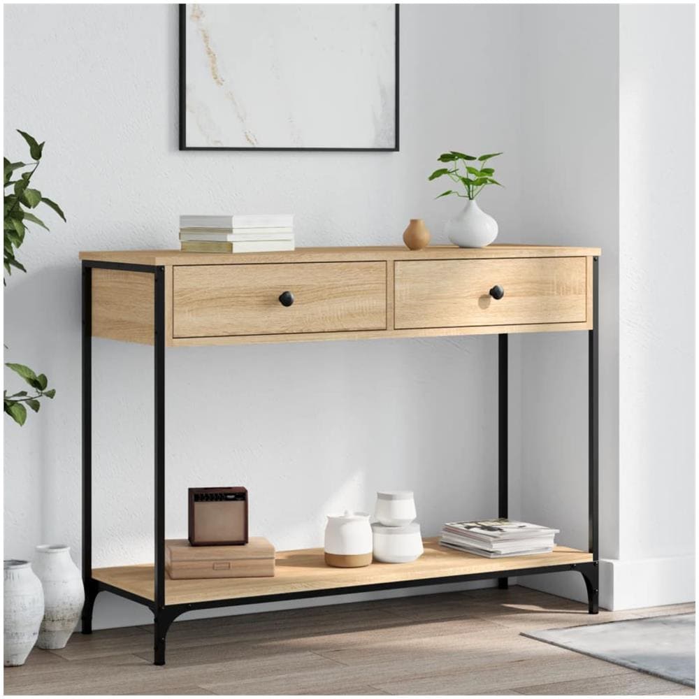 Tavolino Consolle Rovere Sonoma 100x34,5x75cm Legno Multistrato - Foto 1