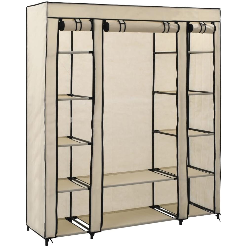 Armadio Con Scomparti E Aste Crema 150x45x176 Cm In Tessuto - Foto 1