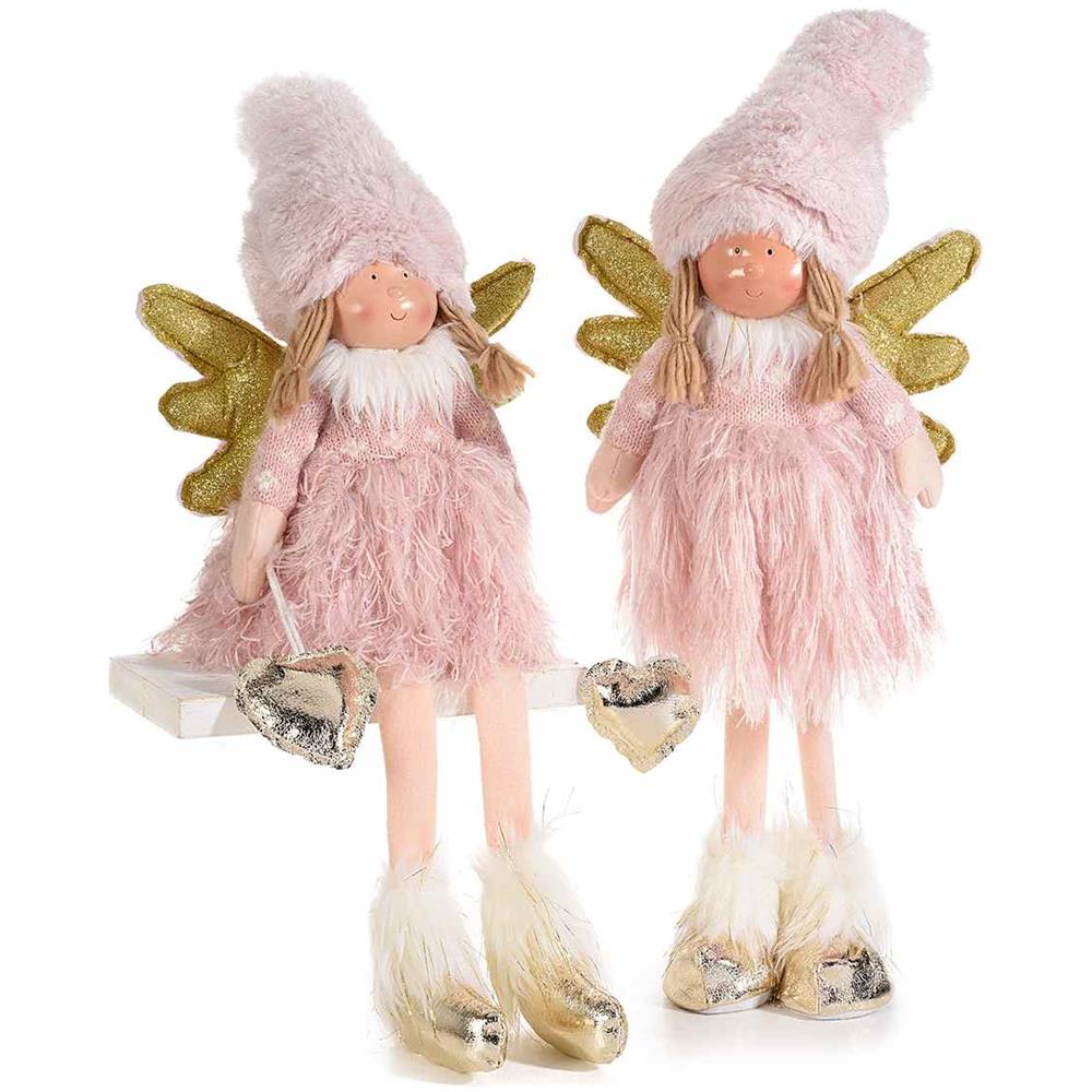 Set 2 Angioletti Natalizi Da Appoggiare In Pelliccia Sintetica Decorazioni Natalizie Per Casa Vetrine E Negozi - Foto 1