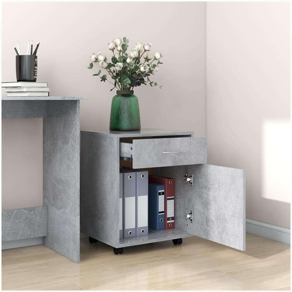 Mobiletto con Ruote Grigio Cemento 45x38x54cm Legno Multistrato - Foto 3