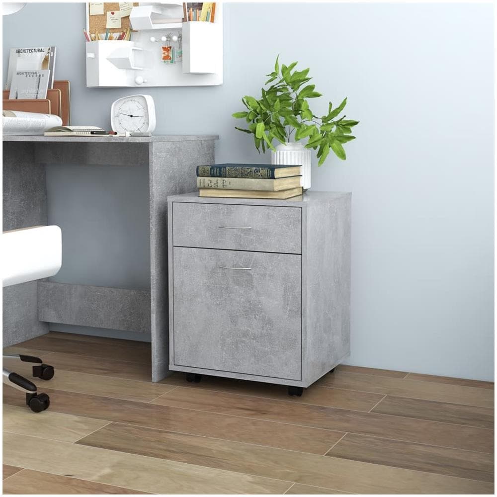 Mobiletto con Ruote Grigio Cemento 45x38x54cm Legno Multistrato - Foto 1