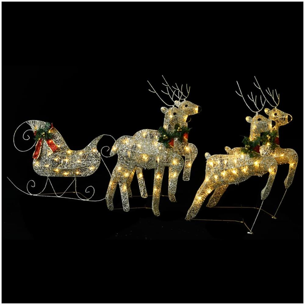 Renne e Slitta Decorazione Natalizia per Esterni 100 LED Oro - Foto 2