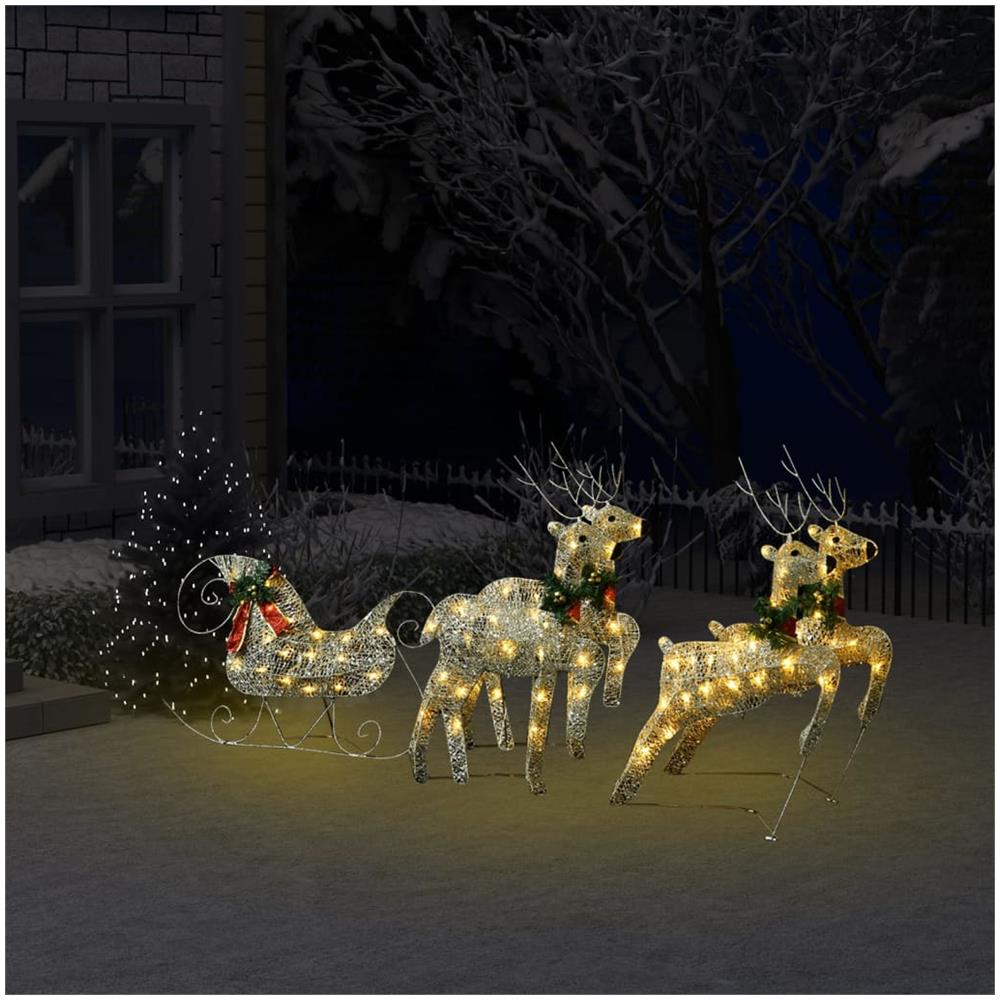 Renne e Slitta Decorazione Natalizia per Esterni 100 LED Oro - Foto 1