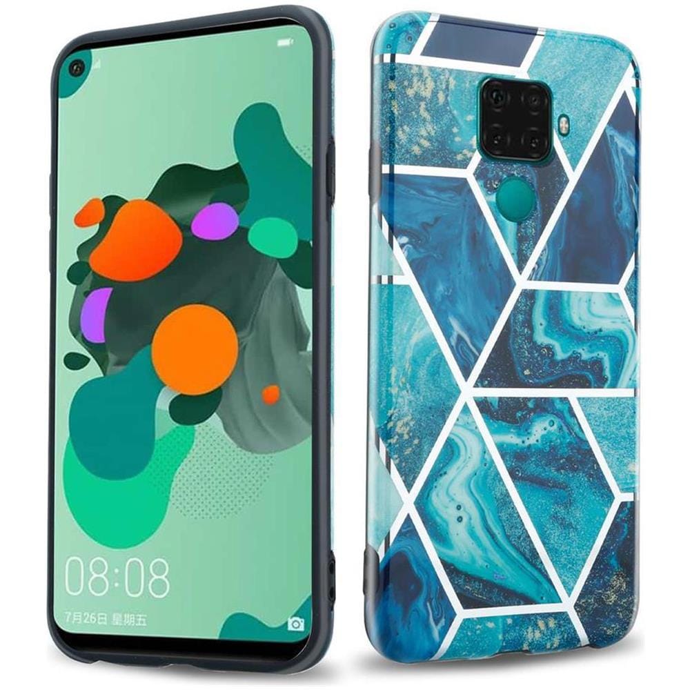 Custodia Compatibile Con Huawei Mate 30 Lite In Marmo Blue Wave No. 13 - Coperchio Protettivo In Silicone Tpu Con Motivo A Mosaico - Foto 1