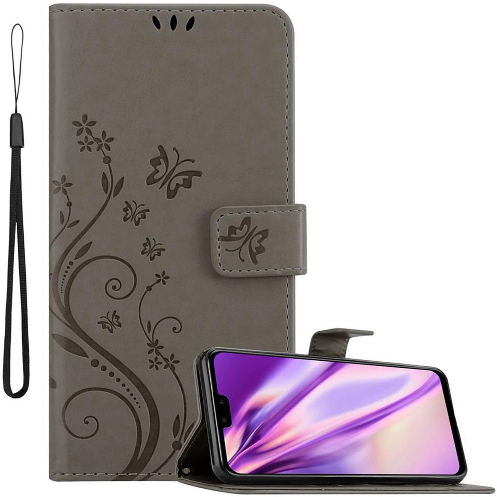 Custodia Compatibile Con Huawei Y9 2019 In Grigio Fiore - Coperchio Protettivo In Design Floreale Con Chiusura Magnetica, Funzione Stand E Slot Per Carte - Foto 1