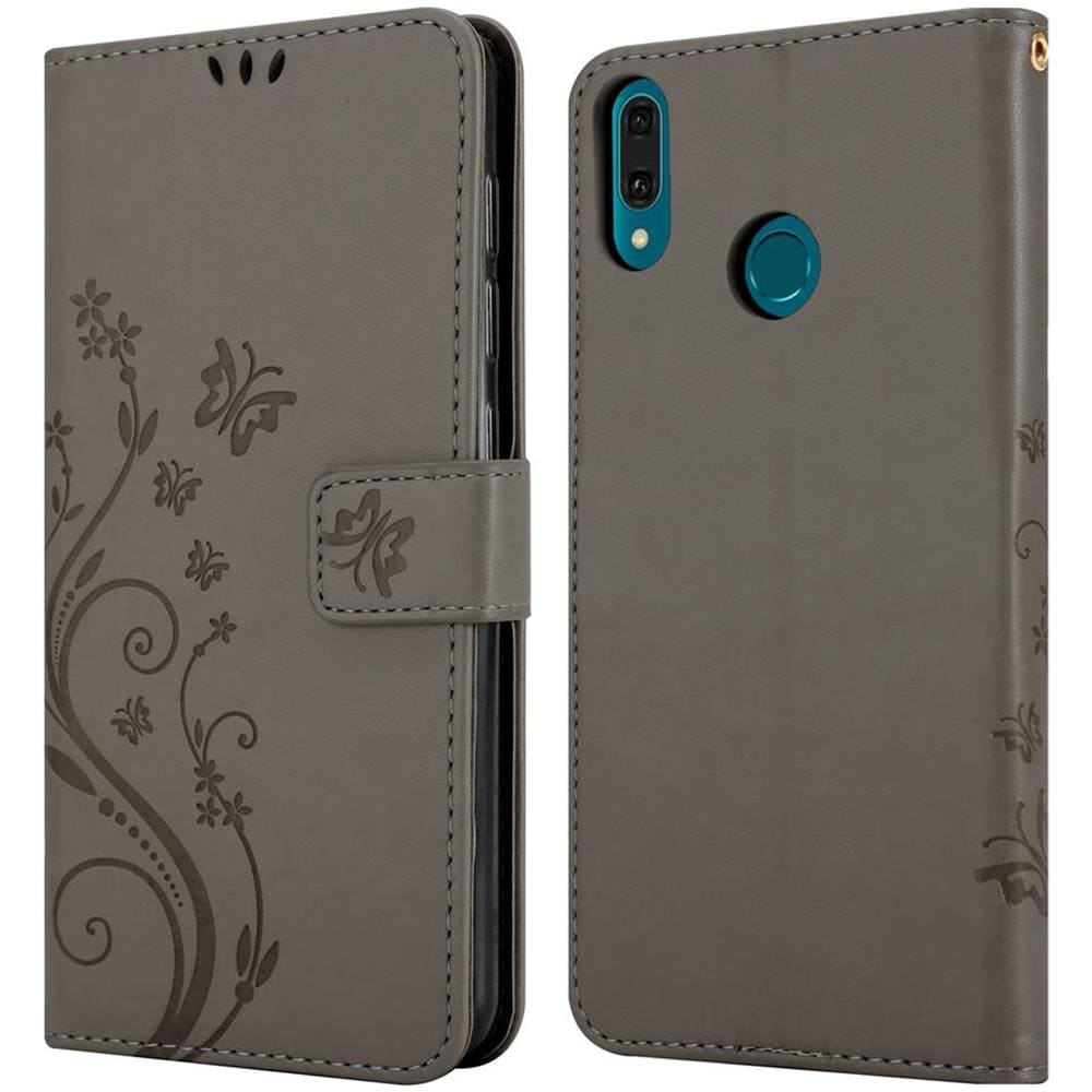 Custodia Compatibile Con Huawei Y9 2019 In Grigio Fiore - Coperchio Protettivo In Design Floreale Con Chiusura Magnetica, Funzione Stand E Slot Per Carte - Foto 8