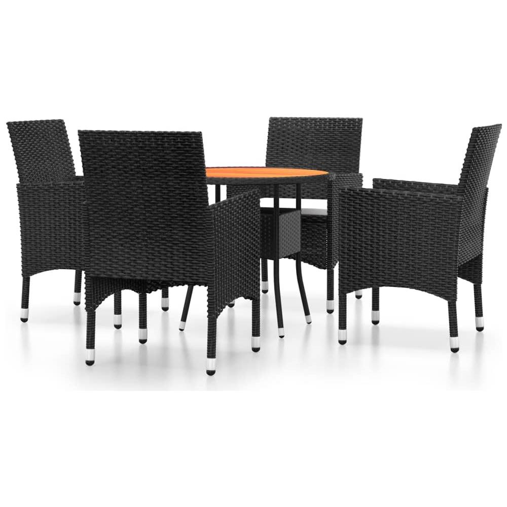 Set Da Pranzo Per Giardino 5 Pz In Polyrattan Nero - Foto 1
