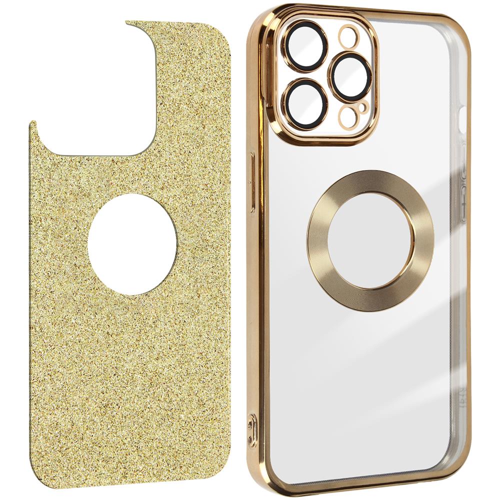 Cover Per Iphone 13 Pro Max Glitter Amovibile Silicone Gel Protecam Spark Oro - Foto 2