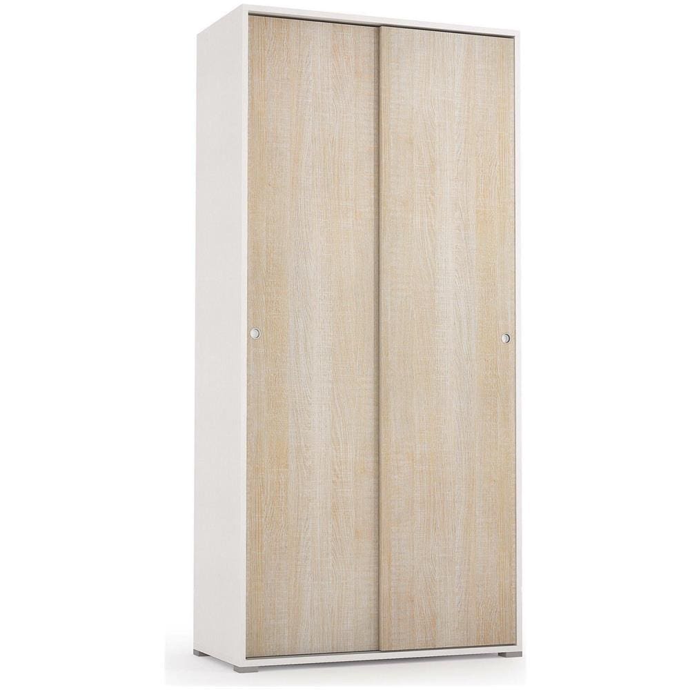 Guardaroba Dalia, Armadio A 2 Ante Scorrevoli E 4 Ripiani, Mobile Moderno Multiuso Per Camera Da Letto, 100% Made In Italy, 90x45h195 Cm, Rovere E Bianco - Foto 2