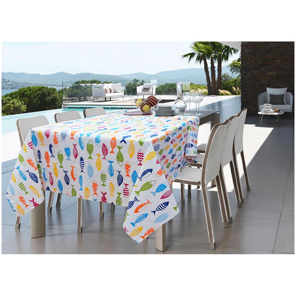 Tovaglia Per Salotto Cucina Tavolo In Cotone Made In Italy 100% Cotone Fish Color Rp 140x360 Fish Color - Foto 1