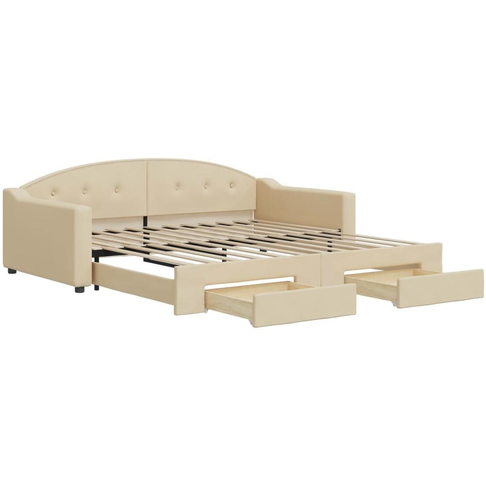 Divano Letto Estraibile Con Cassetti Crema 100x200cm In Tessuto - Foto 1