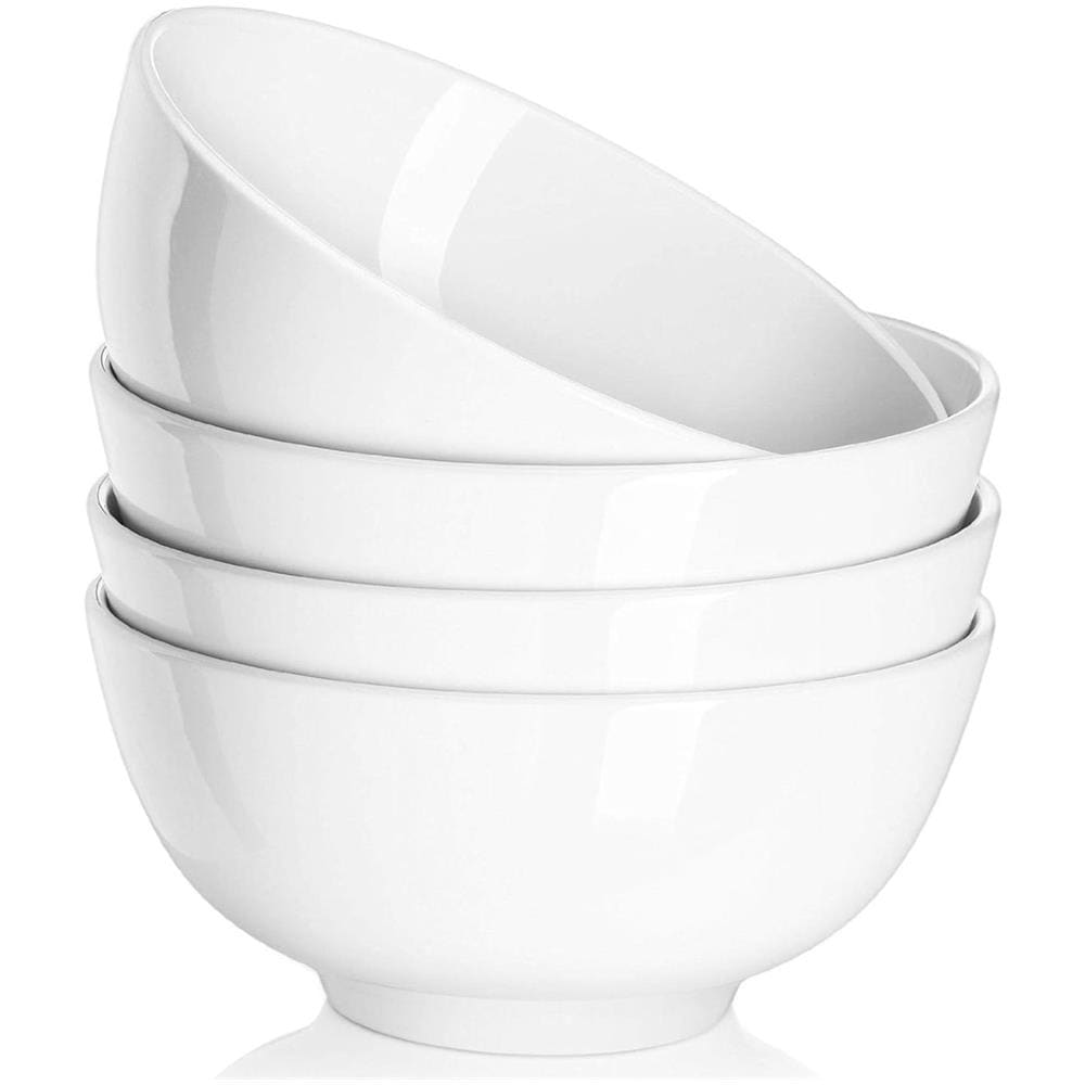 Set 4 Ciotole 22 OZ, Ceramica Bianca, Lavastoviglie e Microonde - Foto 1