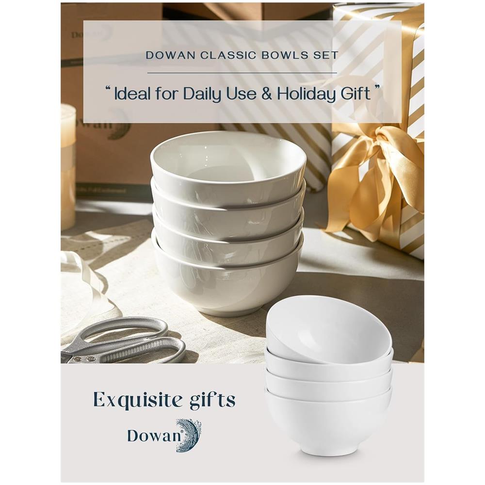 Set 4 Ciotole 22 OZ, Ceramica Bianca, Lavastoviglie e Microonde - Foto 7