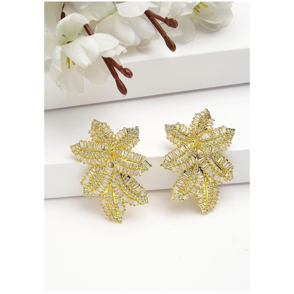 Collezione Diva Borchie a Foglia Finitura Gialla in Zirconia Cubica - Foto 1