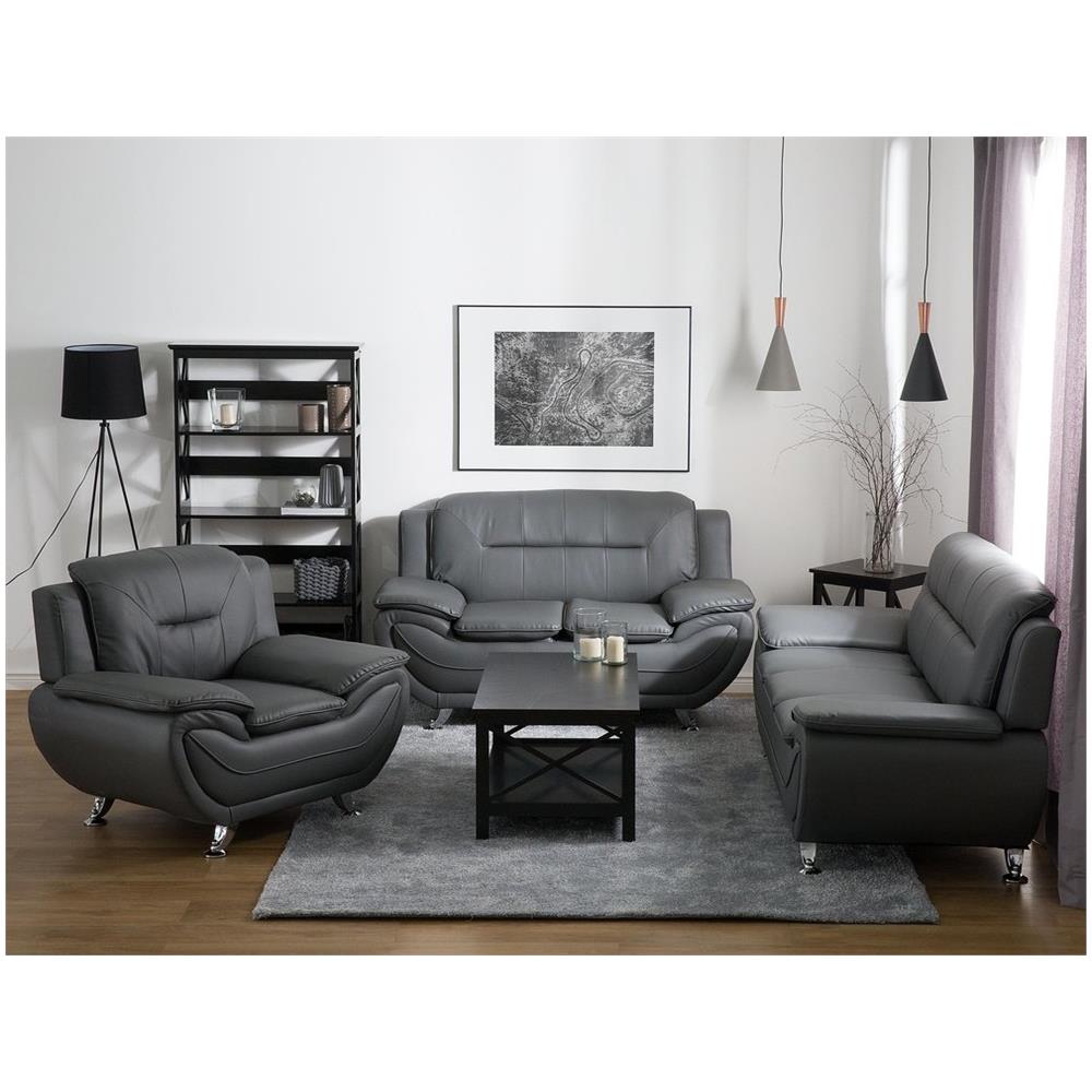 Divano 3 Posti In Pelle Sintetica Grigia Leira - Foto 2