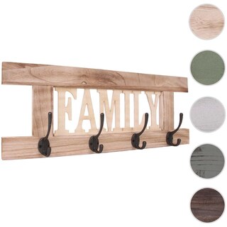 Appendiabiti Famiglia 4 Ganci Appendiabiti Guardaroba Mendler Shabby Chic - Legno Paulonia, 60x21 Cm, Bianco, Con 4 Ganci Appendiabiti Muro Bianco