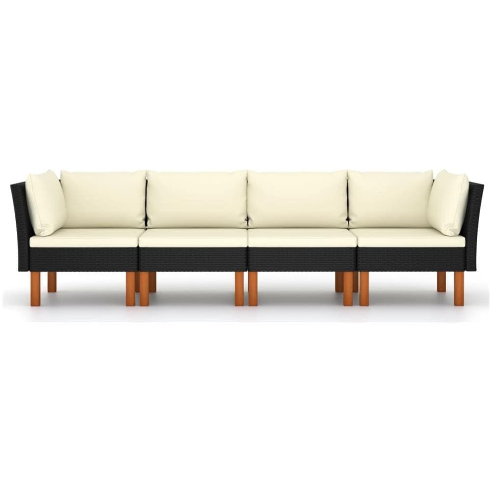 Divano Da Giardino A 4 Posti Con Cuscini Nero In Polyrattan - Foto 2