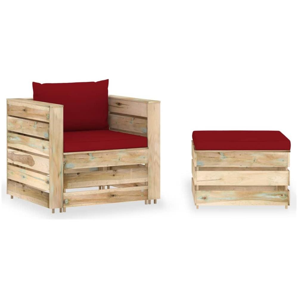 Set Divani da Giardino con Cuscini 2 pz Legno Impregnato Verde - Foto 1