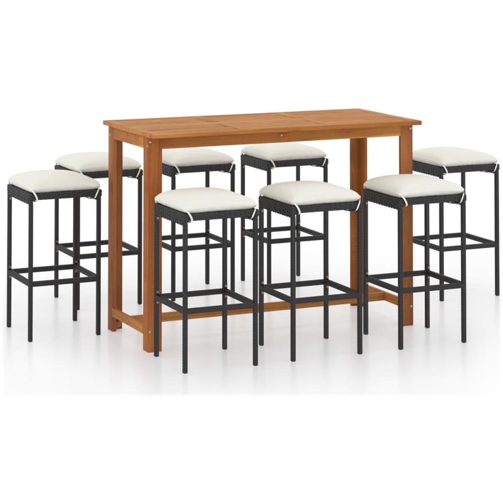 Set da Bar da Giardino 9 pz con Cuscini Nero - Foto 1