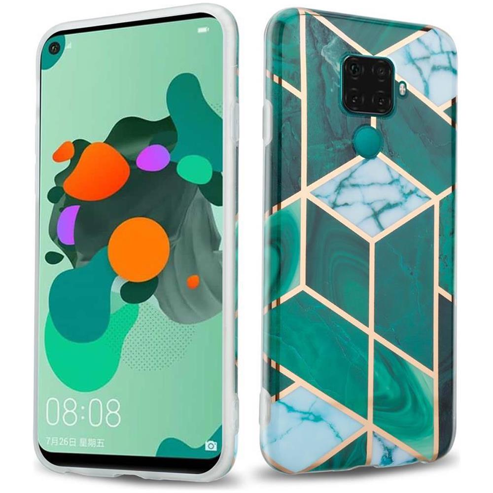 Custodia Compatibile Con Huawei Mate 30 Lite In Marmo Oro Bianco Verde Scuro No. 6 - Coperchio Protettivo In Silicone Tpu Con Motivo A Mosaico - Foto 1