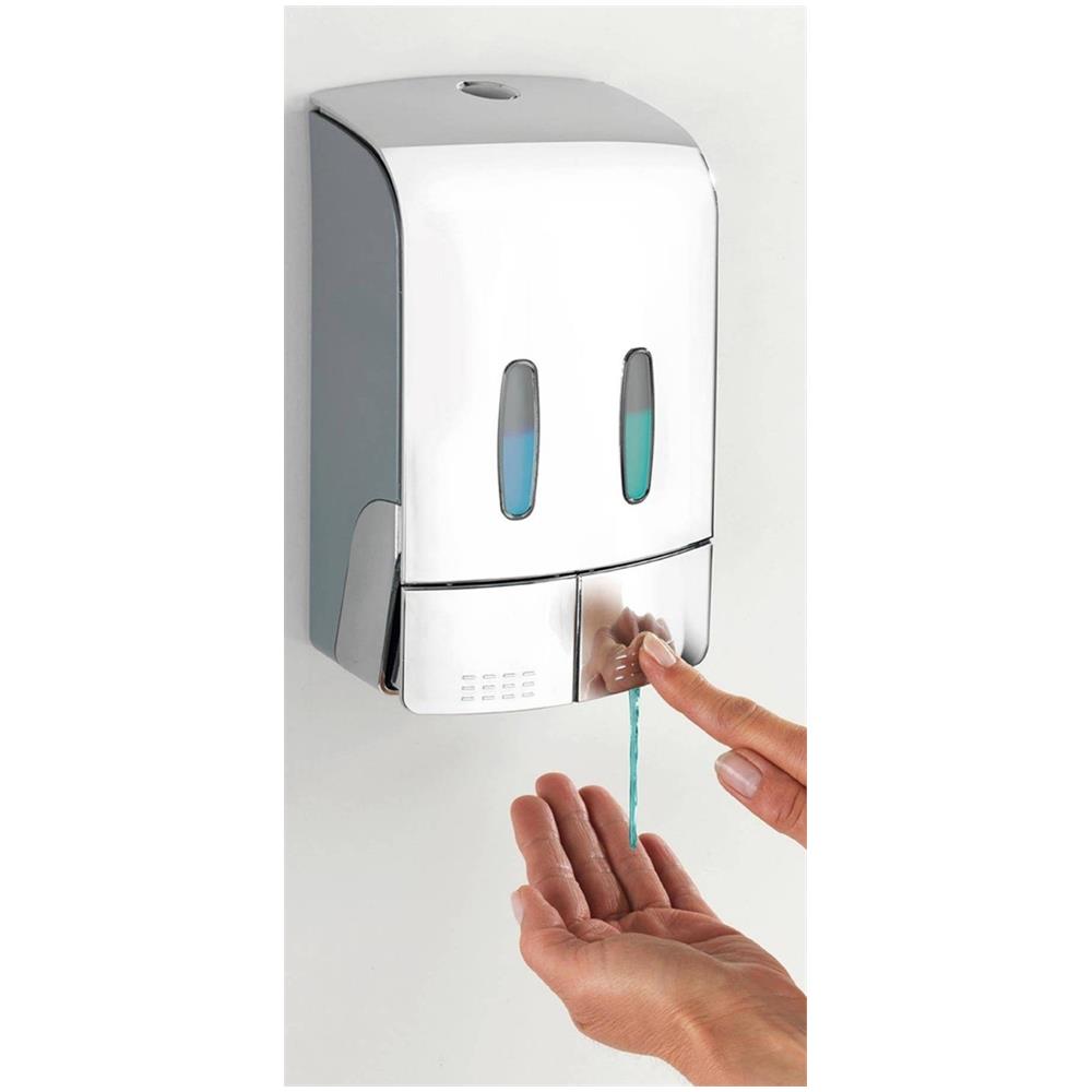 Tartas Dispenser Per Sapone E Liquido Disinfezione, A Due Camere, 960 Ml, Cromato, Wenko - Foto 2