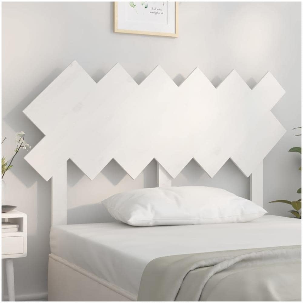 Testiera Per Letto Bianca 122,5x3x80,5cm Legno Massello Di Pino - Foto 1