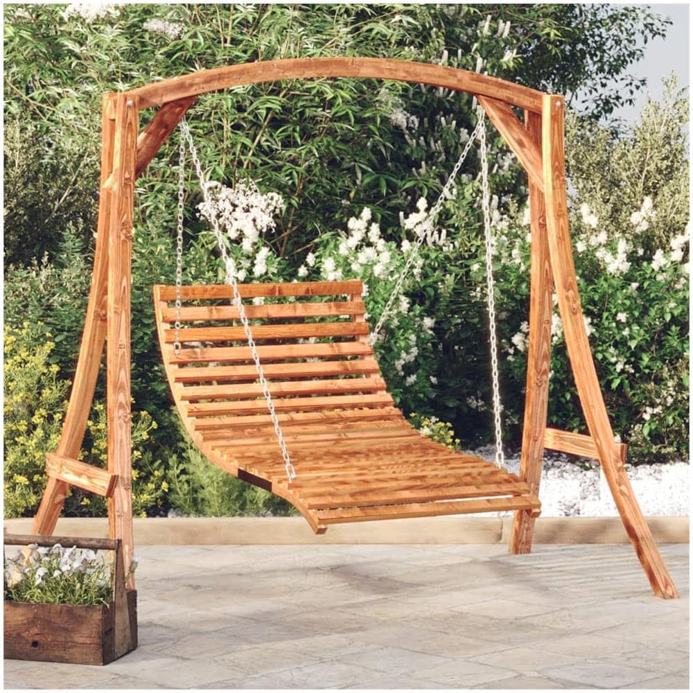Letto A Dondolo In Legno Massello Di Abete Con Finitura In Teak - Foto 1