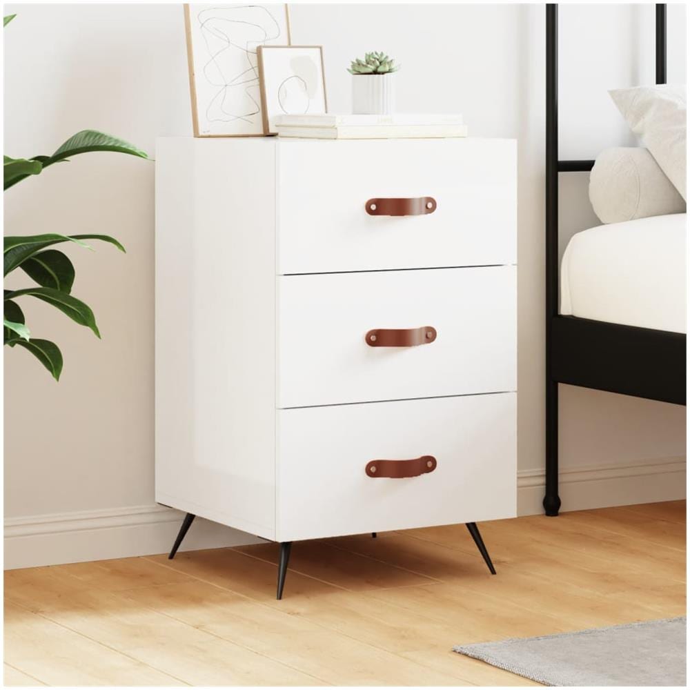 Comodino Bianco Lucido 40x40x66 Cm In Legno Multistrato - Foto 1