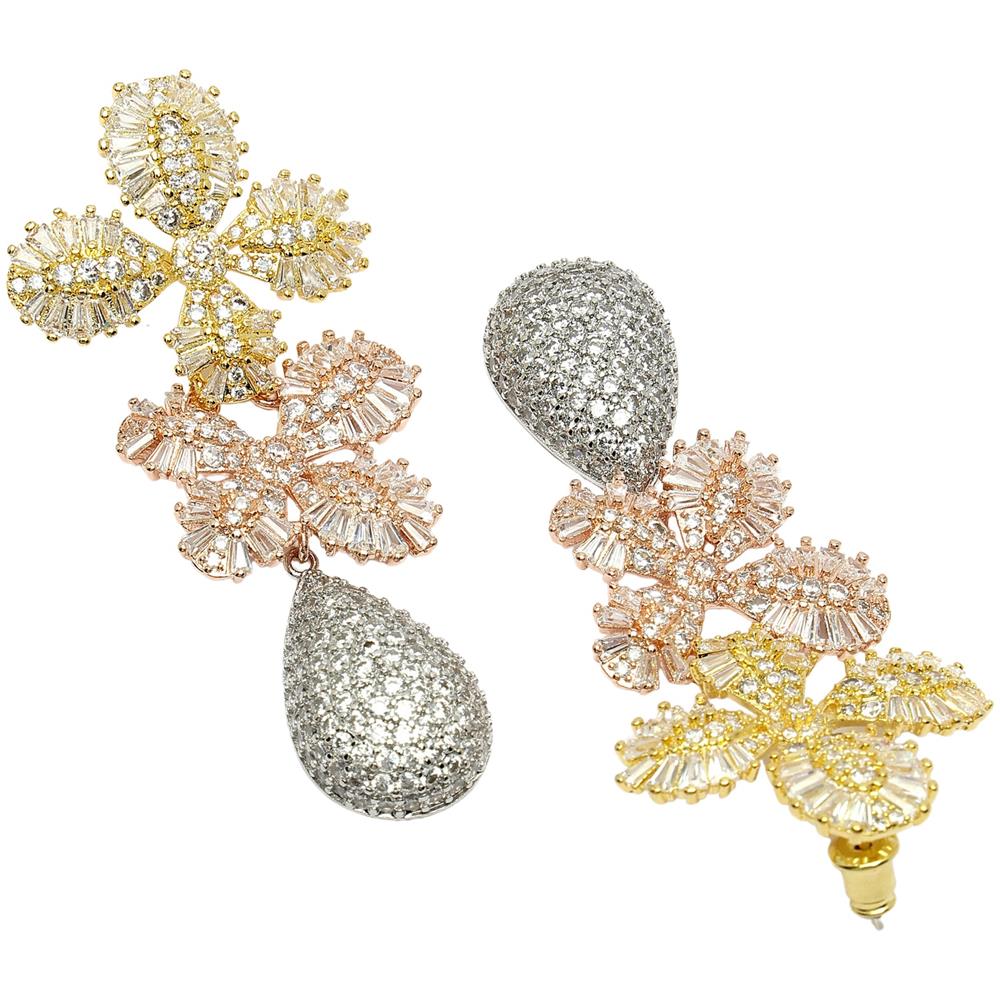 Collezione Diva Orecchini a Goccia Doppio Fiore in Zirconia Cubica - Foto 2