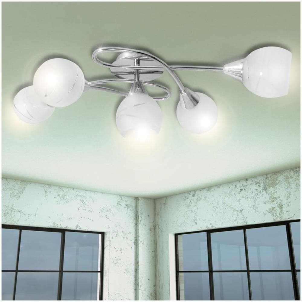 Lampada Da Soffitto Con Paralume Vetro Per 5 Lampadine E14 - Foto 1