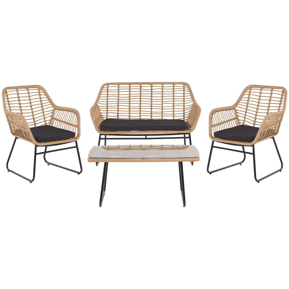 Set Di Mobili Da Giardino In Rattan Beige / Nero A 4 Posti Minori - Foto 1