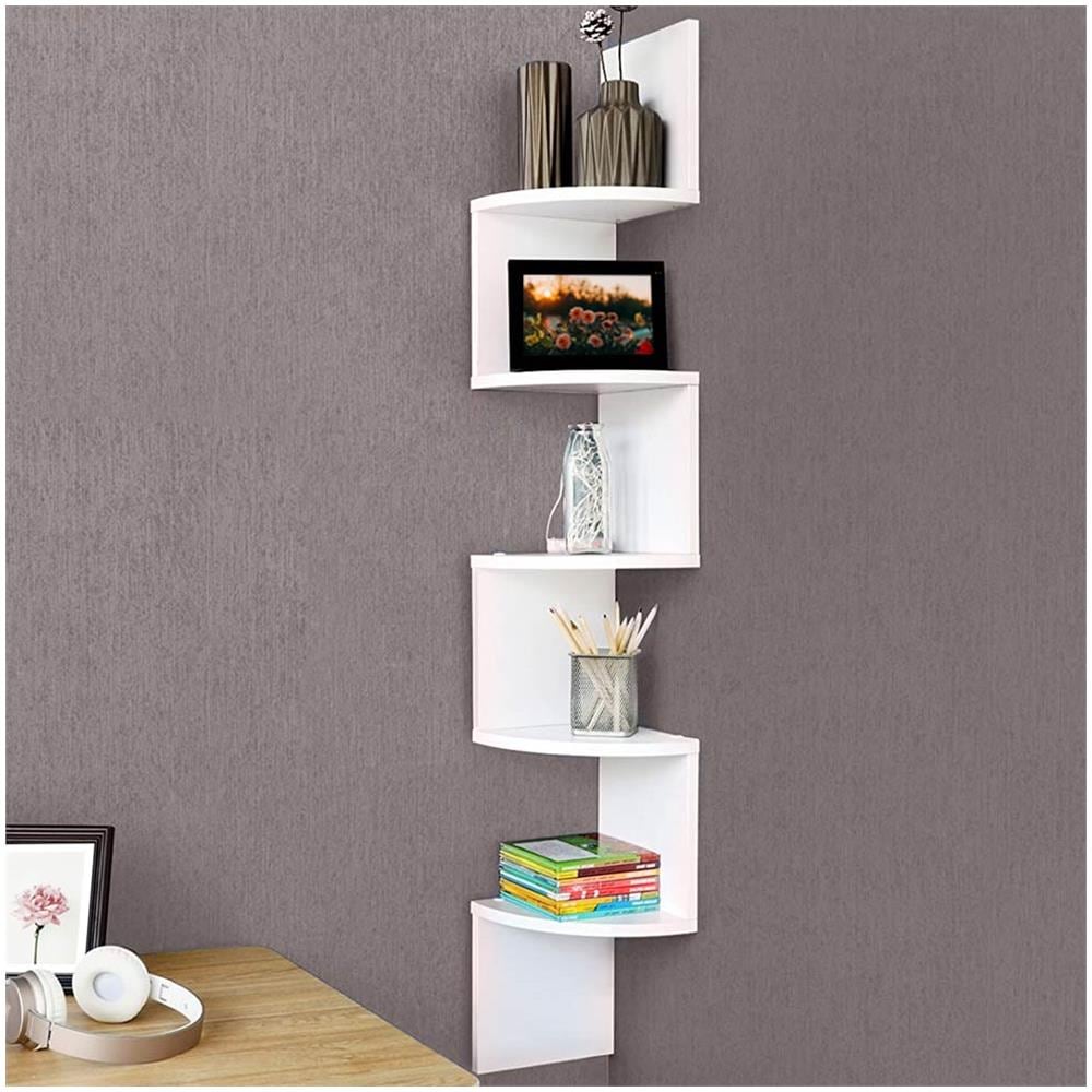 Libreria Scaffale Mensole Parete Angolare Moderna 5 Ripiani Ad Angolo Bianco - Foto 1