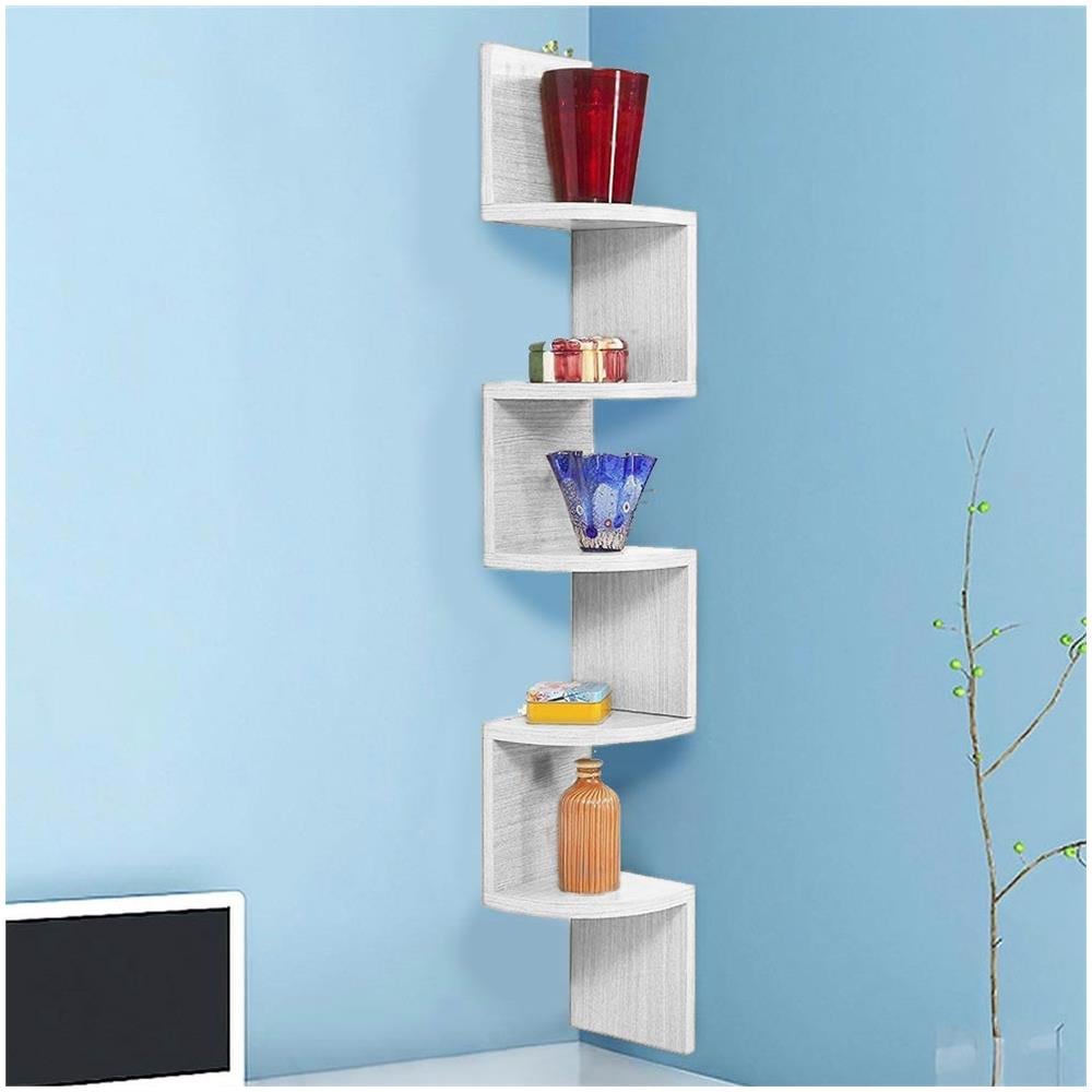 Libreria Scaffale Mensole Parete Angolare Moderna 5 Ripiani Ad Angolo Bianco - Foto 5