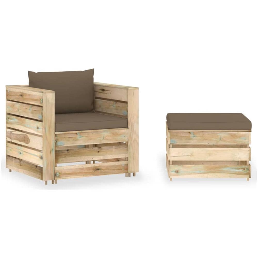 Set Divani da Giardino con Cuscini 2 pz Legno Impregnato Verde - Foto 1