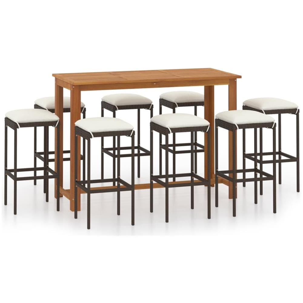 Set da Bar da Giardino 9 pz con Cuscini Marrone - Foto 1