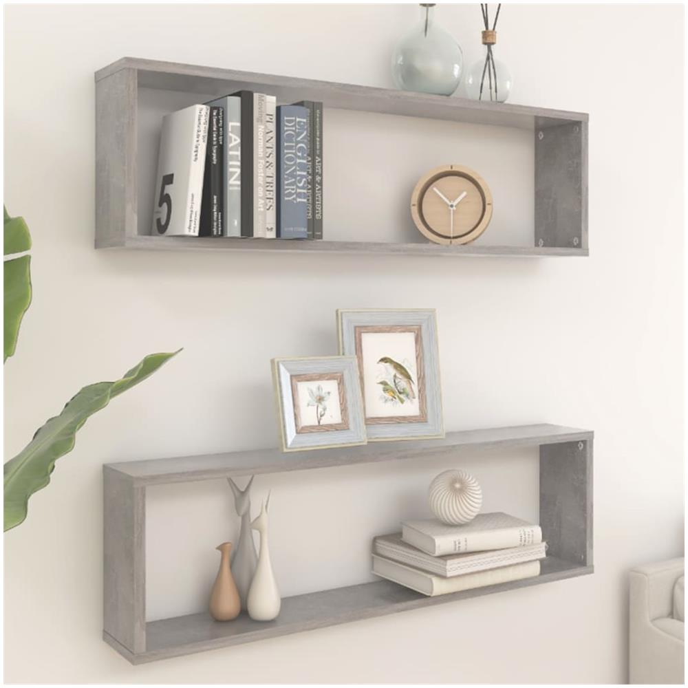 Mensole Parete Cubo 2pz Grigio Cemento 100x15x30 cm Multistrato - Foto 1