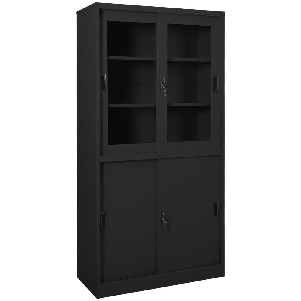 Armadio Ufficio Anta Scorrevole Antracite 90x40x180 Cm Acciaio - Foto 1