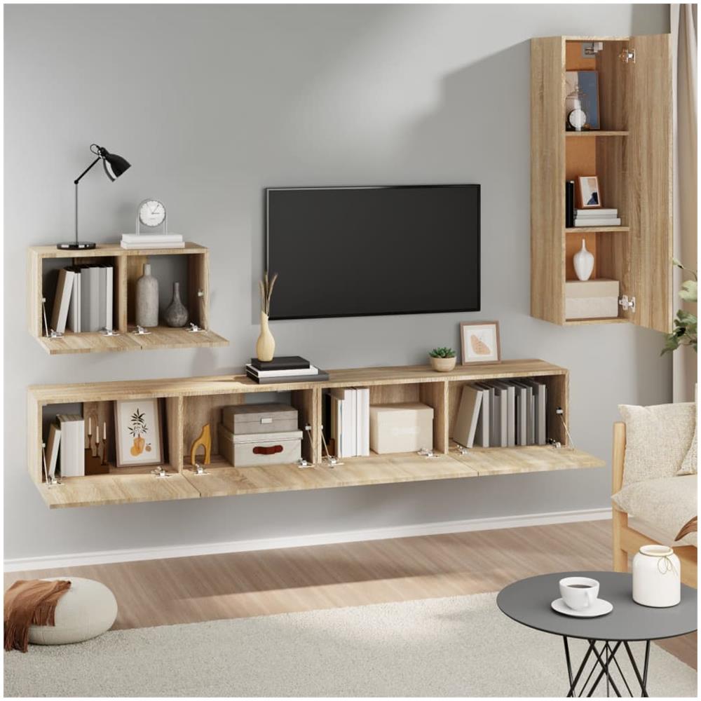 Set Di Mobili Porta Tv 4 Pz Rovere Sonoma In Legno Multistrato - Foto 3