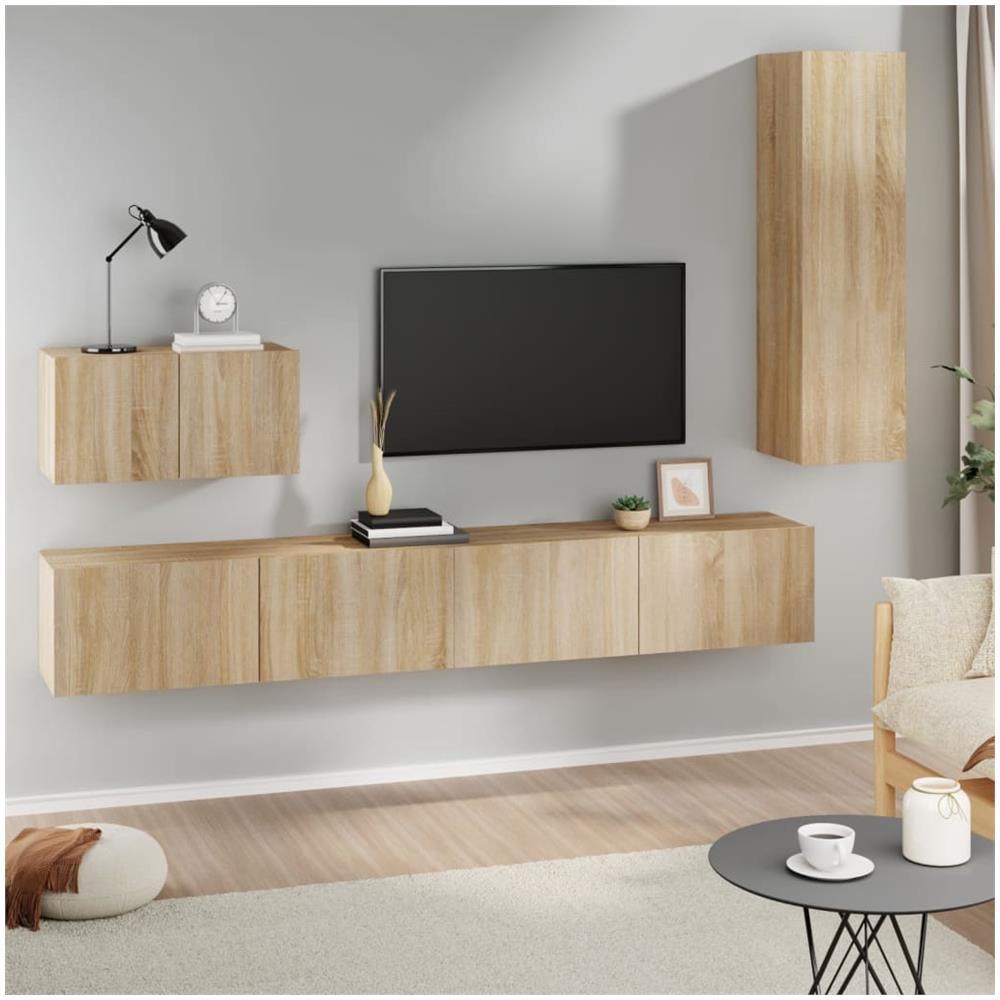 Set Di Mobili Porta Tv 4 Pz Rovere Sonoma In Legno Multistrato - Foto 1